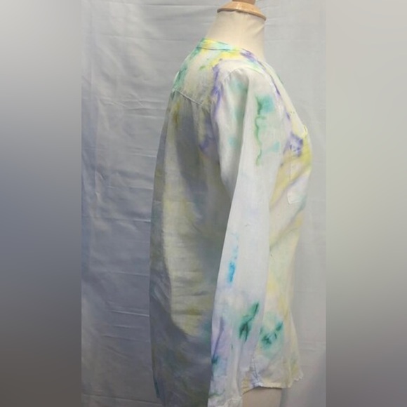 Up-cycled Tie-dye water color effect Med Blouse blue yellow - Picture 7 of 7